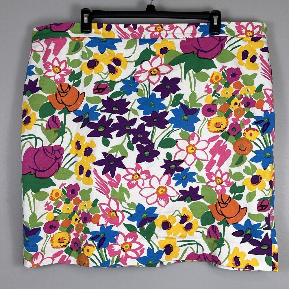 J. Crew No. 2 Pencil Skirt Plus Size 24 White Bright Floral Lined Vented